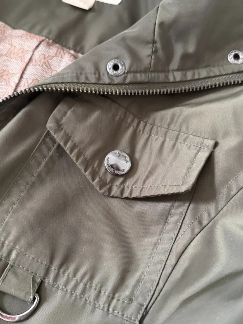 Michael Kors Olive Green Hooded Anorak Rain Jacket